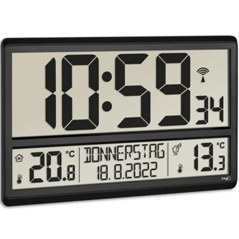 Preview: Digitale XL-Funkuhr: Mit Aussen-/Innentemperatur & grossem Display, präzise, modern & gut ablesbar, für Haus, Büro und Küche