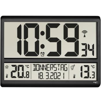 Preview: Digitale XL-Funkuhr: Mit Aussen-/Innentemperatur & grossem Display, präzise, modern & gut ablesbar, für Haus, Büro und Küche