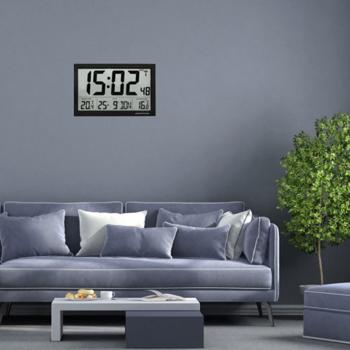 Preview: Moderne XL-Digitaluhr mit Aussen-/Innentemperatur & grossem Display, präzise, modern & gut ablesbar, für Haus, Büro und Küche