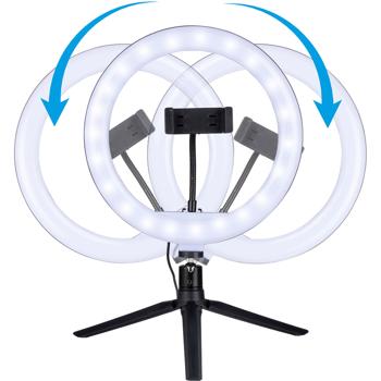 Preview: Profi LED Ringlicht mit Handyhalterung und Stativ, 150 LEDs, Ø 26 cm: Perfekt für TikTok, YouTube & Videocalls