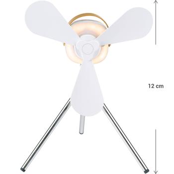 Preview: Akku Tischventilator mit LED-Beleuchtung, weiss: Kompakt, leise & tragbar – Ideal für Schreibtisch, Camping