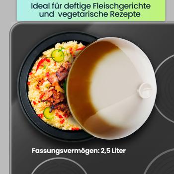 Preview: Traditionelle Tagine (Tajine) mit Deckel aus Keramik, 2,5 l, Ø 30 cm: Für schonendes Schmoren & aromatische Gerichte, marokkanische Küche