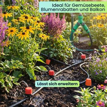 Preview: 136-tlg Sprinkler Bewässerungs-Set 40m: Zuschneidbar, effizient & wassersparend – Automatische Pflanzenbewasserung fur Garten & Beet