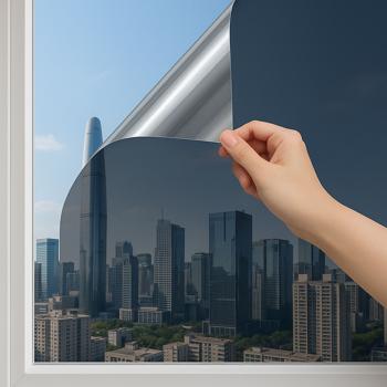 Preview: 2er-Set Sichtschutzfolie silber-matt, 60 x 200 cm - selbstklebende Spiegelfolie mit UV-Schutz - hitzereduzierend & ideal für Fenster, Büro & Wohnräume