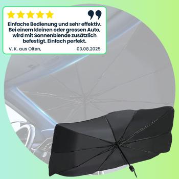 Preview: Wärmeisolierender Sonnenschutz Windschutzscheibe 145x79cm: UV50+ Schutz – Hält Auto kühl, schützt Innenraum & Armaturen effektiv