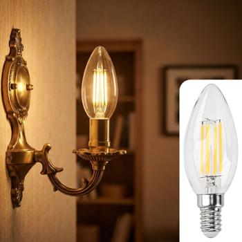 Lampada a candela LED a filamento C35 E14 4 W 400 lm bianco caldo 2500 K lampadina vintage lampada retrò luce calda forma candela