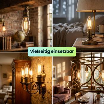Preview: LED Filament Kerzenlampe C35 E14 4W 400lm Warmweiss 2500K Vintage Glühbirne Retro Glühlampe Warmes Licht Windlicht Kerzenform