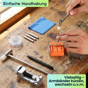Preview: Profi Uhrenarmband-Reparaturset 26-tlg. – Armbandkürzer & Werkzeug Set für den Bandwechsel – Uhrenwerkzeug für zu Hause