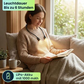 Preview: LED-Leseleuchte zum Umhängen – Dimmbare Akku-Leselampe mit 3 Farbtemperaturen, flexiblen Schwanenhälsen & 6 Stunden Leuchtdauer