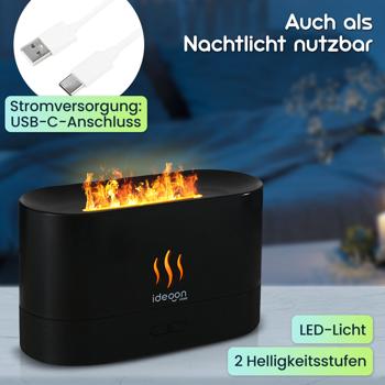 Preview: Stilvoller Aroma Diffuser mit Flammeneffekt – Ultraleiser Ultraschall Duftbefeuchter, USB, Auto-Stop, 10h Laufzeit für Schlafzimmer & Büro