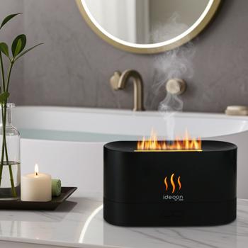 Preview: Stylish aroma diffuser with flame effect – Ultra-quiet ultrasonic fragrance humidifier, USB, auto-stop, 10h runtime for bedroom & office