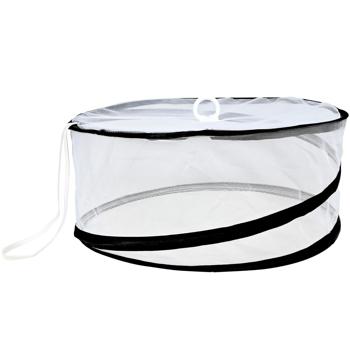 Preview: Lot de 2 Housses Rondes Anti-Insectes Alimentaires - Pliables, Réutilisables, Ø37x15.5cm, Blanc/Noir - Protection Mouches & Abeilles Intérieur/Extérieur