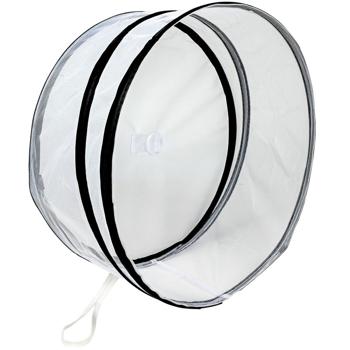 Preview: Lot de 2 Housses Rondes Anti-Insectes Alimentaires - Pliables, Réutilisables, Ø37x15.5cm, Blanc/Noir - Protection Mouches & Abeilles Intérieur/Extérieur