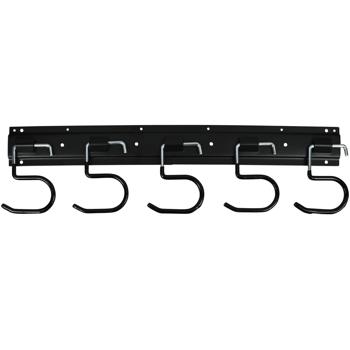 Preview: Barre de support d‘outils de jardin robuste - 5 crochets de serrage pour ordre et accès rapide - peu encombrant, facile à monter, 43x11x1cm, noir
