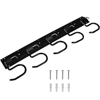 Preview: Barre de support d‘outils de jardin robuste - 5 crochets de serrage pour ordre et accès rapide - peu encombrant, facile à monter, 43x11x1cm, noir