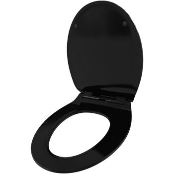 Preview: Siège WC extra-plat - Abaissement automatique Soft Close - Design Slim, Quick Release - Noir, Thermodurcissable, 45x37cm - Anti-rayures & antimicrobien