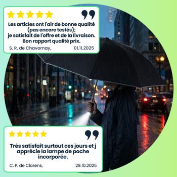 Preview: Parapluie pliant avec lampe de poche LED intégrée, Ø 105 cm – votre allié parfait contre la pluie et l’obscurité  – noir