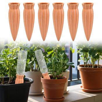set of 6 XL clay cone watering spigots for bottles: Automatic plant watering - take a carefree vacation & enjoy healthy plants