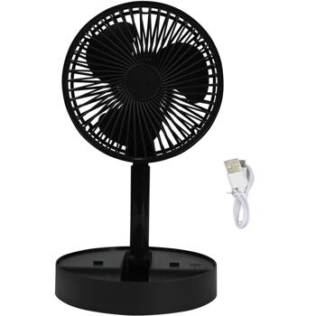 Preview: Mobiler Akku Tischventilator (Schwarz) klappbar mit Handyhalterung: Kabellos erfrischen & Smartphone im Blick, ideal für Büro, Zuhause & unterwegs