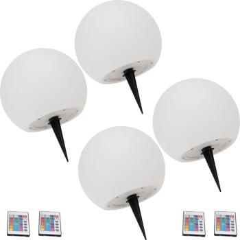Preview: Set of 4 solar LED light globes, Ø 20 cm, RGBW with remote control, 60 lm, IP67. Colour-changing light globe for garden & patio, weatherproof & wireless