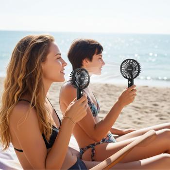 2er-Set Flexibler 2in1 Hand- & Tischventilator (schwarz): Akku- & USB-Betrieb, 3 Stufen für optimale Kühlung, tragbar für Büro, Reise & Zuhause