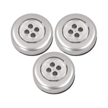 Preview: LED-Unterbauleuchten 3er-Set - Kabellos mit Touchfunktion für Kleiderschrank & Schubladen - Ø 7cm, 4 helle LEDs, 100.000h Lebensdauer - Klebepad-Montage