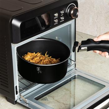 Preview: High-quality aluminum pan set, 9-piece, matt black, titanium coating - removable handle, smart lids & glass lid, elegant design