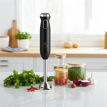 Eleganter 800W Stabmixer: Design-Highlight in der Trendfarbe mattschwarz, aus robustem Edelstahl für kraftvolles Mixen von Smoothies, Suppen, Saucen