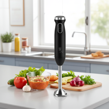 Preview: Eleganter 800W Stabmixer: Design-Highlight in der Trendfarbe mattschwarz, aus robustem Edelstahl für kraftvolles Mixen von Smoothies, Suppen, Saucen