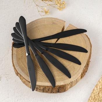 Preview: Modernes 24-tlg. Besteck Set, schwarz: Für 6 Personen, zeitloses Design, perfekt für Dinnerpartys & den Alltag