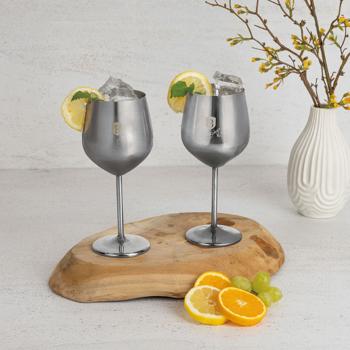 Preview: Elegantes 2tlg. Metall Weinglas Set, silber: Unzerbrechlich & stilvoll für Weinliebhaber, Robust, kühlend & für besondere Momente 