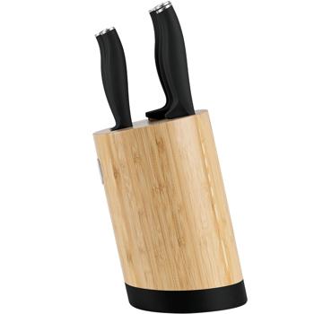Preview: Elegantes Messerset mit Bambus-Ständer, 6-tlg., mattschwarz: Scharfe Küchenmesser, hochwertig, robust & perfekte Geschenkidee für Kochliebhaber