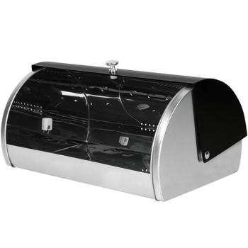 Preview: Boîte à pain moderne - Acier inoxydable, noir mat-argenté, 38.5x28x18.5 cm - Conservation élégante & fraîcheur durable pour tous pains