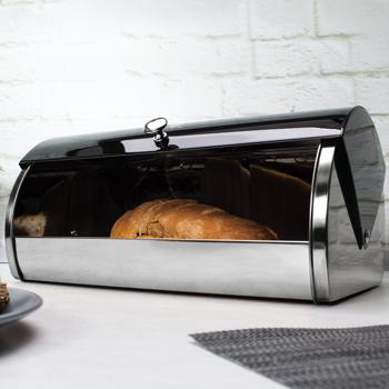 Preview: Boîte à pain moderne - Acier inoxydable, noir mat-argenté, 38.5x28x18.5 cm - Conservation élégante & fraîcheur durable pour tous pains