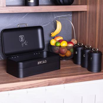 Preview: Set Récipients Vintage Acier Inoxydable Noir Mat - Boîte à Pain, Café, Sucre, Thé - Rangement Élégant Cuisine Campagne - Qualité Premium