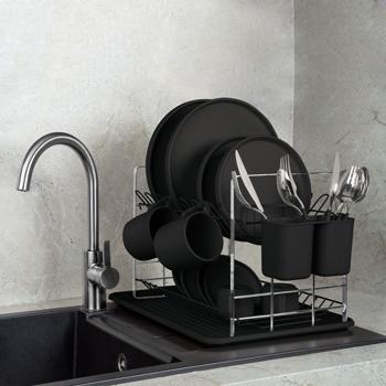 Preview: Stabiles Abtropfgestell, matt-schwarz: Stilvolle & praktische Abtropfhilfe für Geschirr, platzsparend & ein modernes Accessoire für Ihre Küche