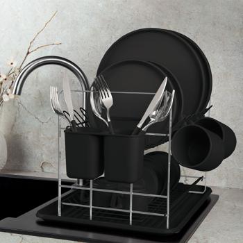 Preview: Stabiles Abtropfgestell, matt-schwarz: Stilvolle & praktische Abtropfhilfe für Geschirr, platzsparend & ein modernes Accessoire für Ihre Küche