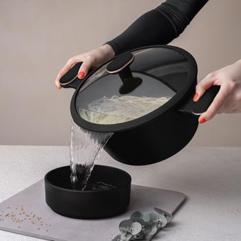 Preview: Design cookware set including coasters, aluminum, 10-piece, titanium non-stick coating, black-rose gold
