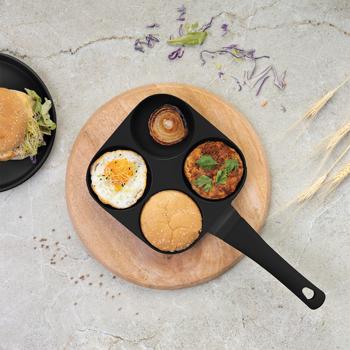 Preview: Praktische 4-Loch Pfanne (Ø 20cm) in elegantem Mattschwarz: Perfekt für Spiegeleier, Pancakes & Burger, antihaftbeschichtung, einfache Reinigung & zeitsparend