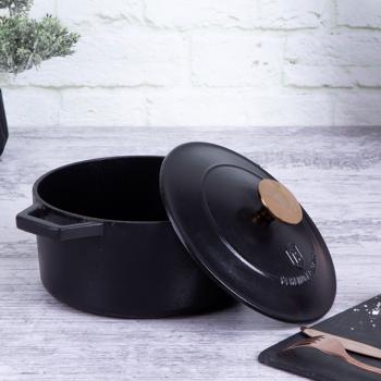 Preview: High-quality cast iron roaster with lid, 2.75 liters, black-rose gold - For perfect braising & roasting - Robust & durable cooking