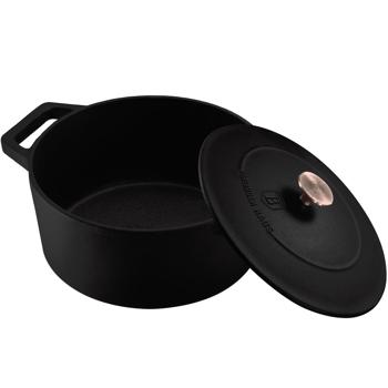Preview: High-quality cast iron roaster with lid, 2.75 liters, black-rose gold - For perfect braising & roasting - Robust & durable cooking