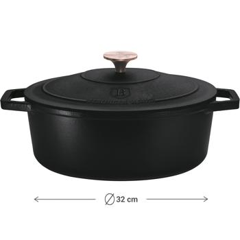 Preview: Hochwertiger Gusseisenbräter mit Deckel, oval, 5,5 Liter, schwarz-roségold - Für perfektes Schmoren & Braten - Robust & langlebig kochen