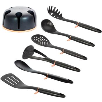 Preview: Elegante set di utensili da cucina da 6 pezzi (nero oro rosa) con supporto girevole: utensili da cucina eleganti per ogni cucina | Pratico, di alta qualità e un vero e proprio richiamo visivo