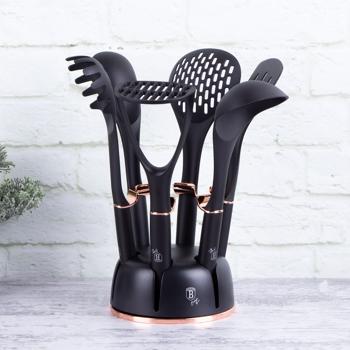 Elegante set di utensili da cucina da 6 pezzi (nero oro rosa) con supporto girevole: utensili da cucina eleganti per ogni cucina | Pratico, di alta qualità e un vero e proprio richiamo visivo