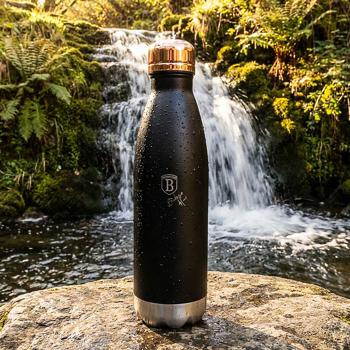 Preview: Bouteille thermos inox 0,5L - Noir-or rose - Boissons chaudes 8h/froides 12h - Anti-fuite, double paroi, design ergonomique 18/10