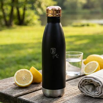 Bouteille thermos inox 0,5L - Noir-or rose - Boissons chaudes 8h/froides 12h - Anti-fuite, double paroi, design ergonomique 18/10