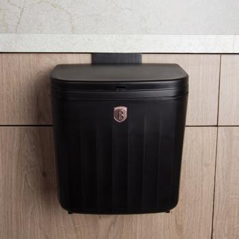 Preview: Poubelle de cuisine design 7L pour porte d‘armoire avec crochet - Compacte - Élimination hygiénique des déchets - Fixation murale/à suspendre - Noir-or rose