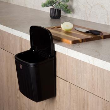 Preview: Poubelle de cuisine design 7L pour porte d‘armoire avec crochet - Compacte - Élimination hygiénique des déchets - Fixation murale/à suspendre - Noir-or rose