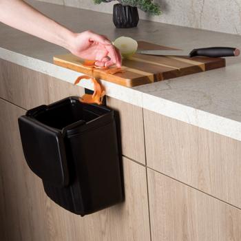 Preview: Poubelle de cuisine design 7L pour porte d‘armoire avec crochet - Compacte - Élimination hygiénique des déchets - Fixation murale/à suspendre - Noir-or rose