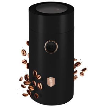 Preview: Leistungsstarke elektrische Kaffeemühle (150W), schwarz-roségold: Mahlt Kaffeebohnen schnell & aromatisch für besten Geschmack, einfache Bedienung